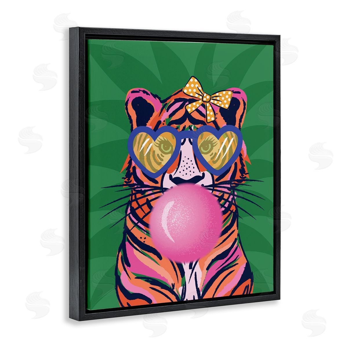 Glam Tiger Bubble Gum Black Floating Frame Canvas Wall Art, Home Decor by Lisa Perry Whitebutton