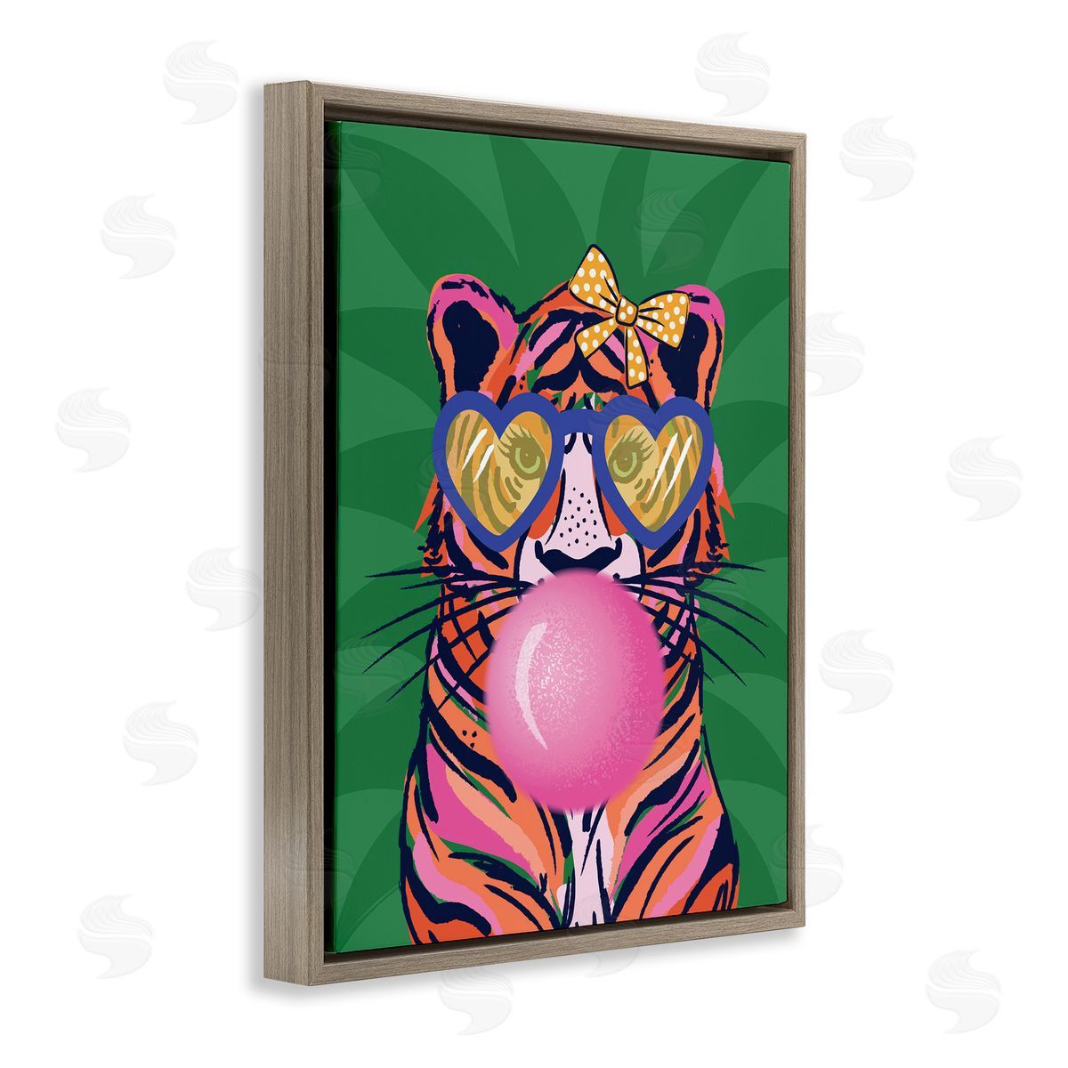 Glam Tiger Bubble Gum Brown Floating Frame Canvas Wall Art, Home Decor by Lisa Perry Whitebutton