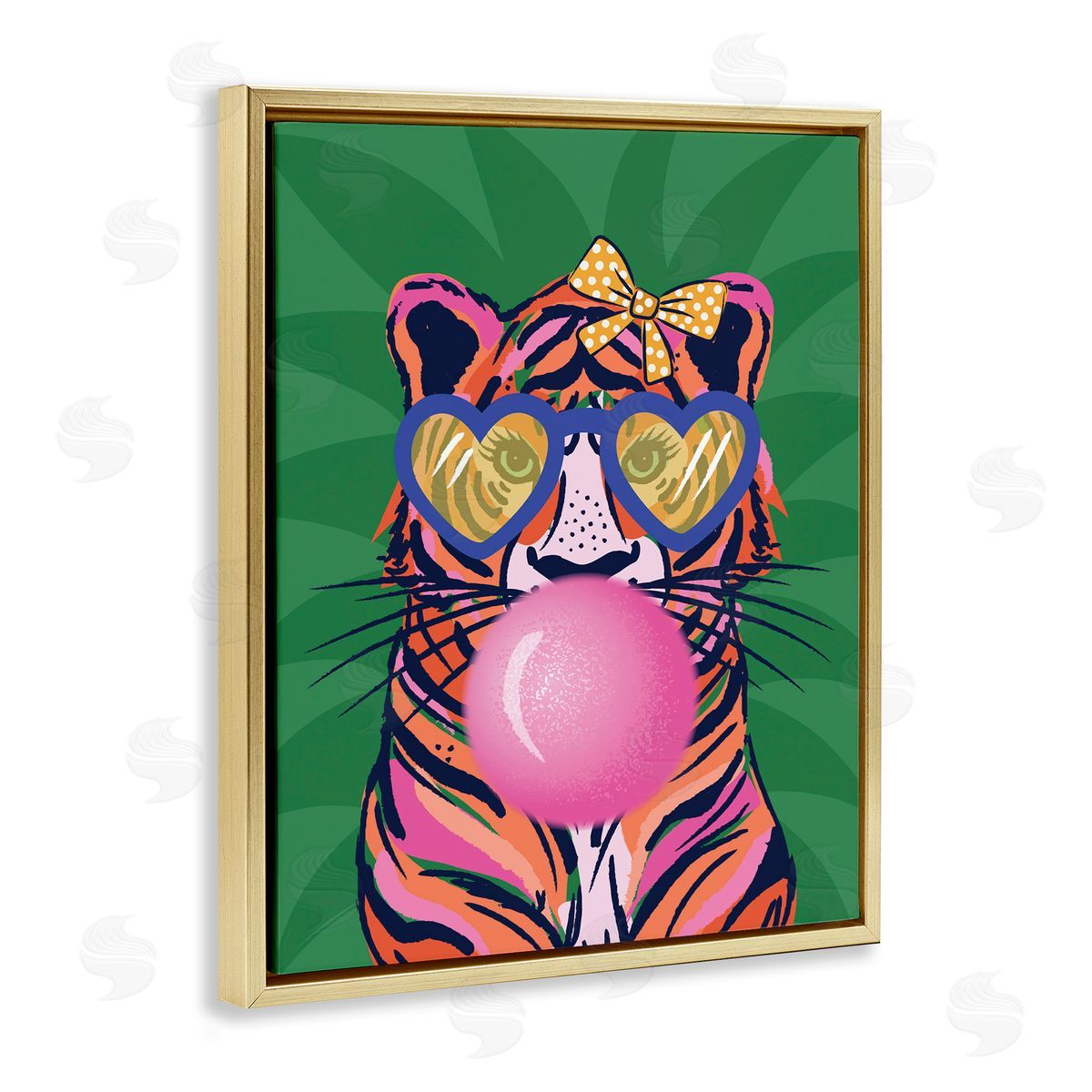 Glam Tiger Bubble Gum Gold Floating Frame Canvas Wall Art, Home Decor by Lisa Perry Whitebutton
