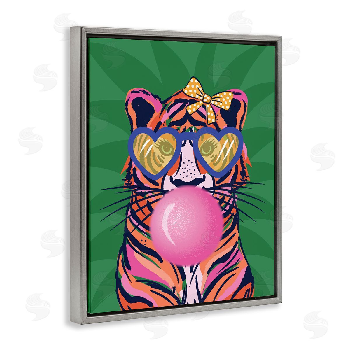Glam Tiger Bubble Gum Grey Floating Frame Canvas Wall Art, Home Decor by Lisa Perry Whitebutton