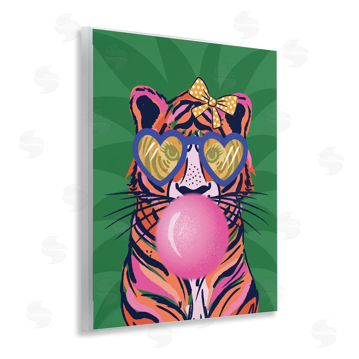 Glam Tiger Bubble Gum Wood Plaque Wall Art, Home Decor by Lisa Perry Whitebutton