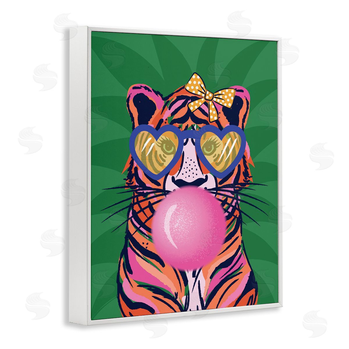 Glam Tiger Bubble Gum White Frame Print Wall Art, Home Decor by Lisa Perry Whitebutton