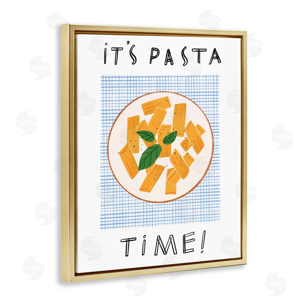 Pasta Time Phrase Gold Floating Frame Canvas Wall Art, Home Decor by Marina Astudillo
