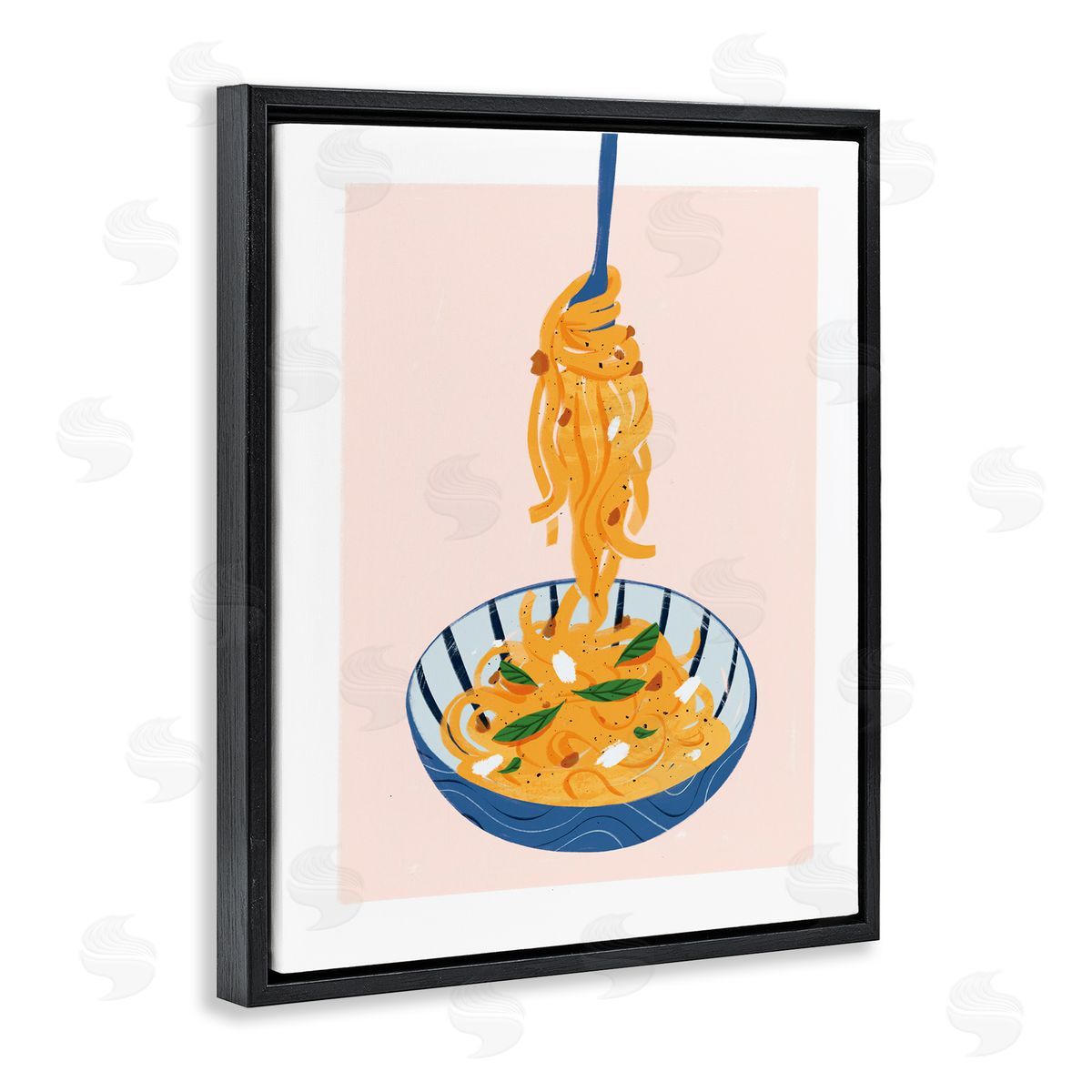 Modern Pasta Bowl Black Floating Frame Canvas Wall Art, Home Decor by Marina Astudillo