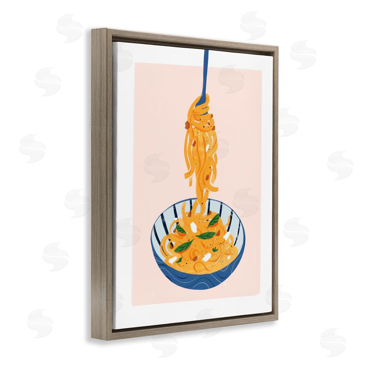 Modern Pasta Bowl Brown Floating Frame Canvas Wall Art, Home Decor by Marina Astudillo