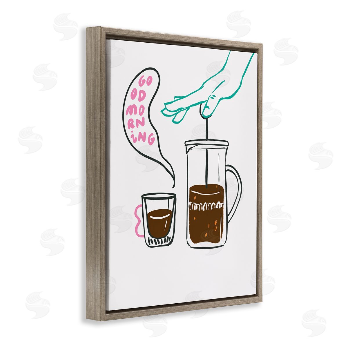 Good Morning Espresso Brown Floating Frame Canvas Wall Art, Home Decor by Marina Astudillo