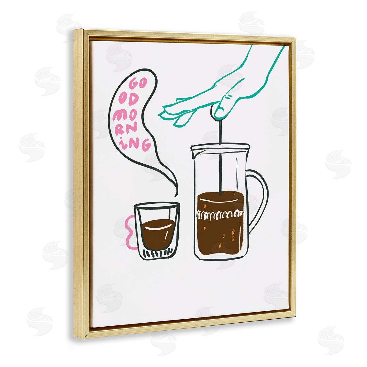 Good Morning Espresso Gold Floating Frame Canvas Wall Art, Home Decor by Marina Astudillo