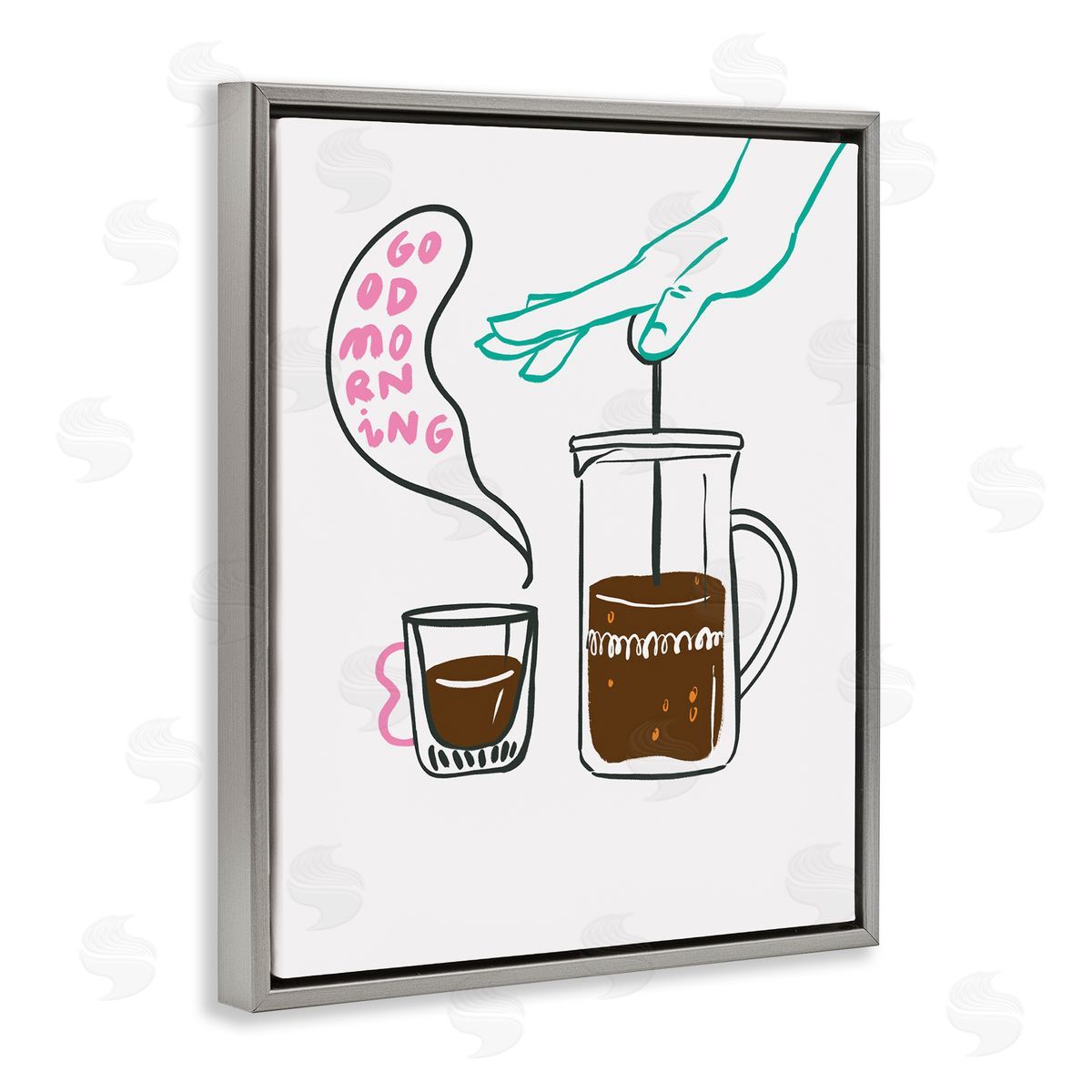 Good Morning Espresso Grey Floating Frame Canvas Wall Art, Home Decor by Marina Astudillo