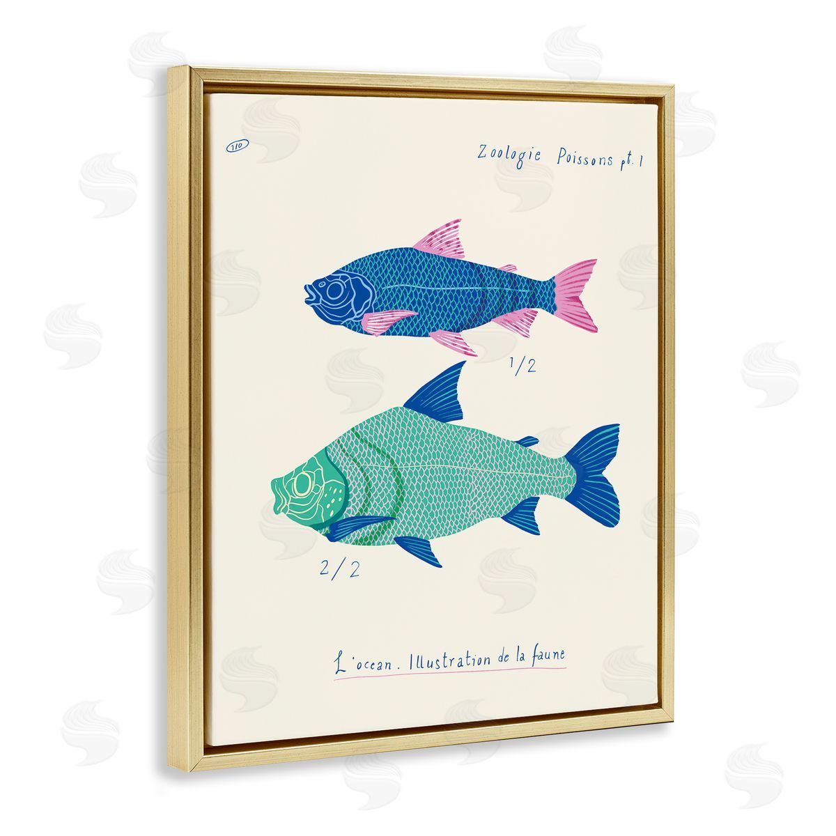 Sea Fauna Studies Gold Floating Frame Canvas Wall Art, Home Decor by Marina Astudillo