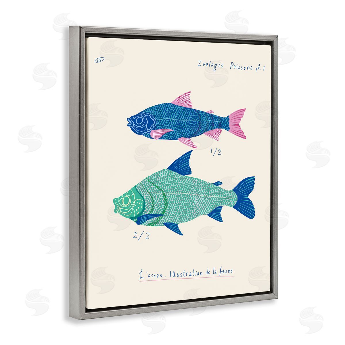 Sea Fauna Studies Grey Floating Frame Canvas Wall Art, Home Decor by Marina Astudillo