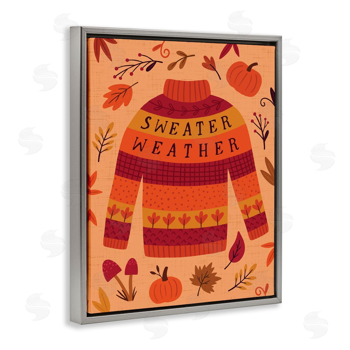 Sweater Weather Cozy Fall Grey Floating Frame Canvas Wall Art, Home Decor by Nina Seven