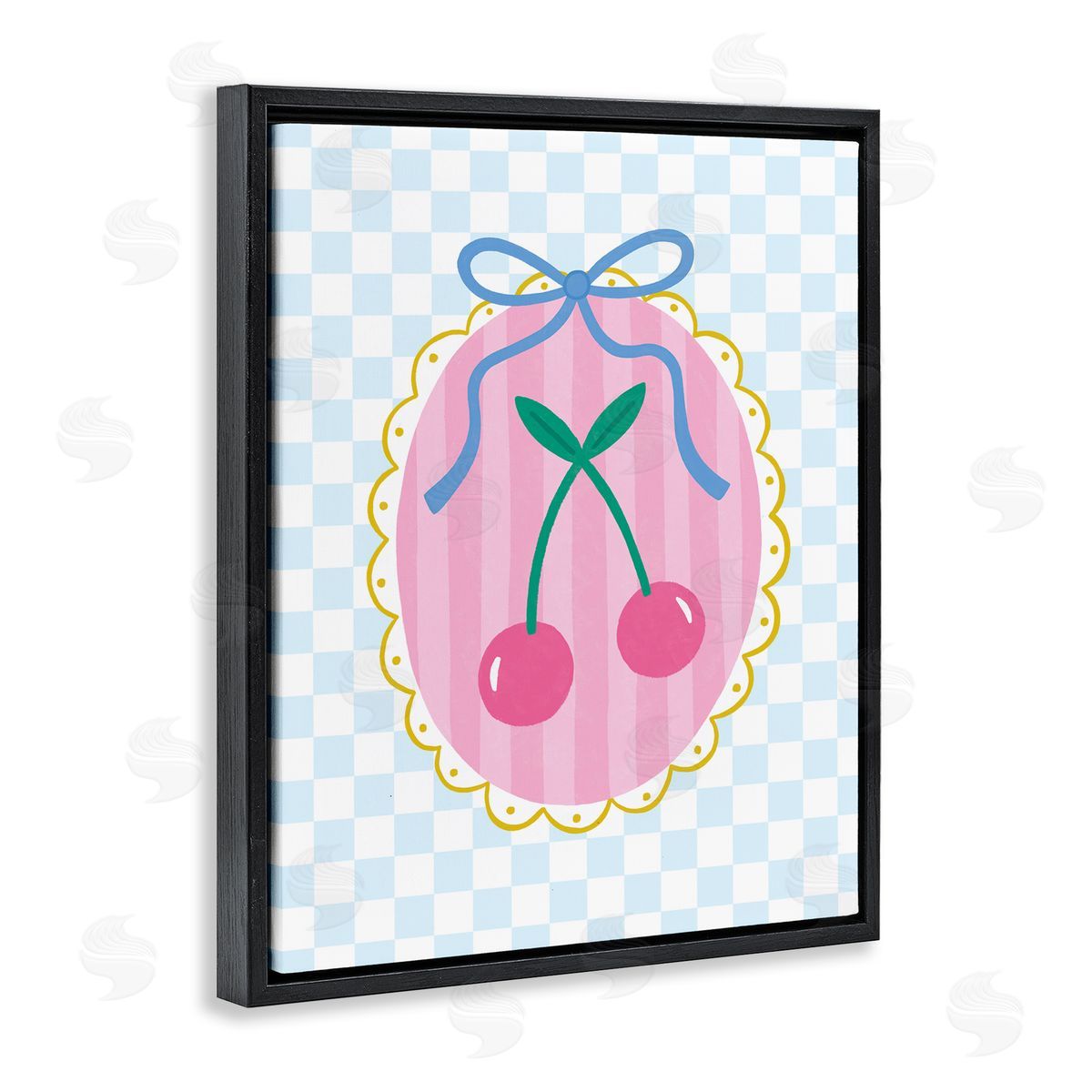 Sweet Cherries on Checkered Black Floating Frame Canvas Wall Art, Home Decor by Nina Seven