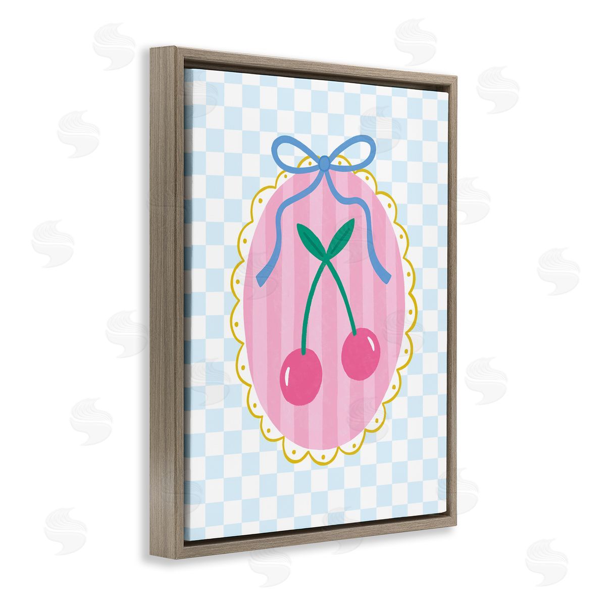 Sweet Cherries on Checkered Brown Floating Frame Canvas Wall Art, Home Decor by Nina Seven