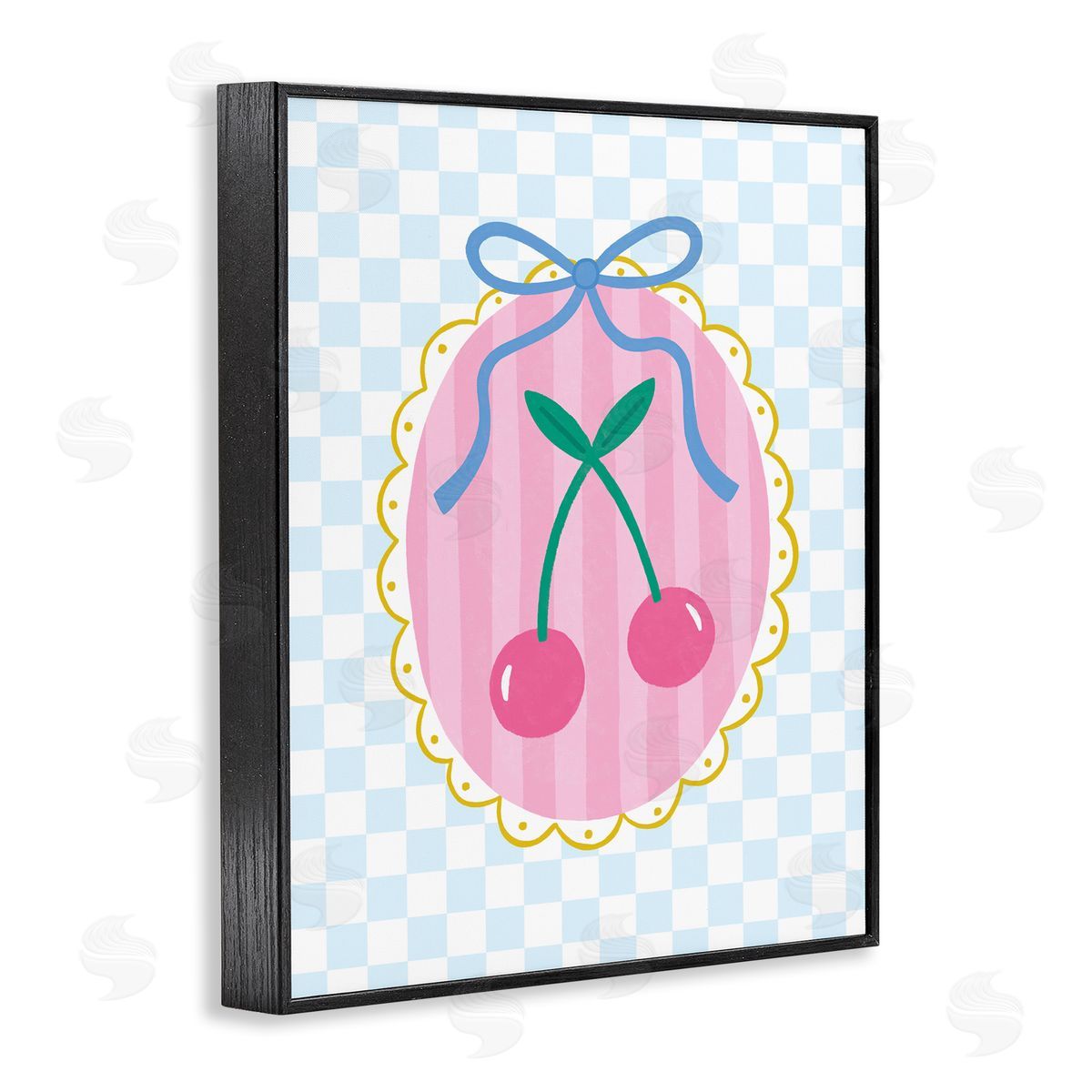 Sweet Cherries on Checkered Black Frame Print Wall Art, Home Decor by Nina Seven