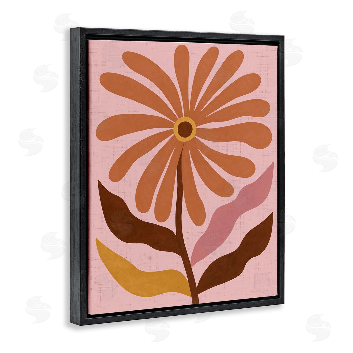 Boho Retro Flower Bloom Black Floating Frame Canvas Wall Art, Home Decor by Nina Seven