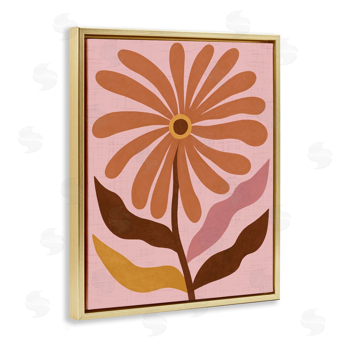 Boho Retro Flower Bloom Gold Floating Frame Canvas Wall Art, Home Decor by Nina Seven