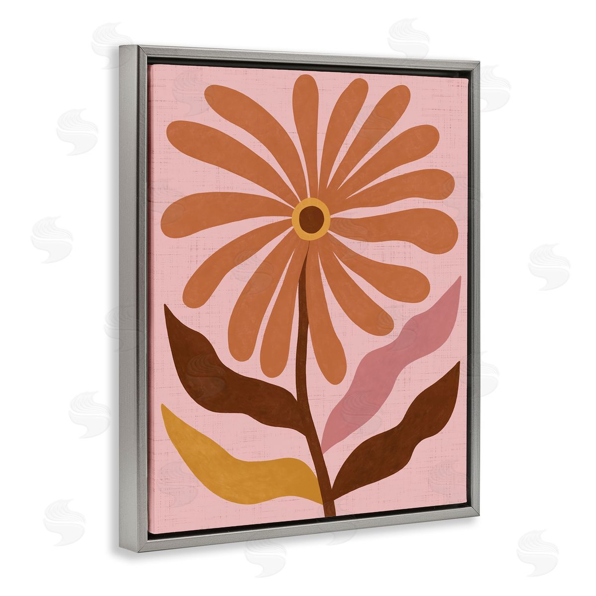 Boho Retro Flower Bloom Grey Floating Frame Canvas Wall Art, Home Decor by Nina Seven