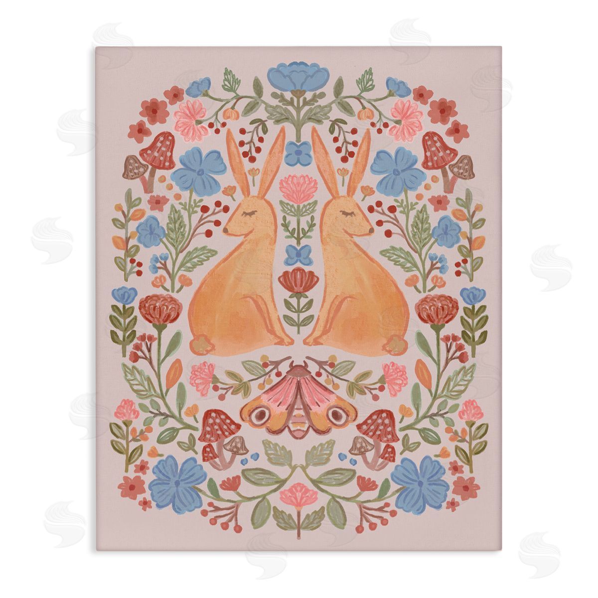 Autumnal Folk Rabbits Canvas Wall Art, Home Decor by Nina Muis Surface Design