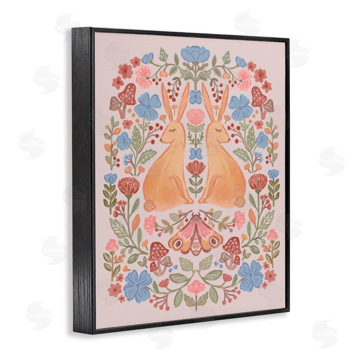 Autumnal Folk Rabbits Black Frame Print Wall Art, Home Decor by Nina Muis Surface Design