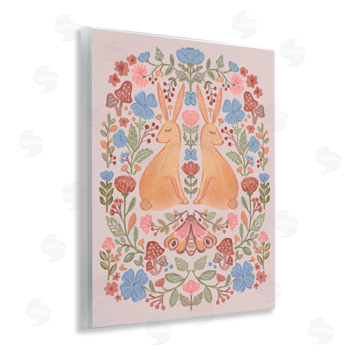 Autumnal Folk Rabbits Wood Plaque Wall Art, Home Decor by Nina Muis Surface Design