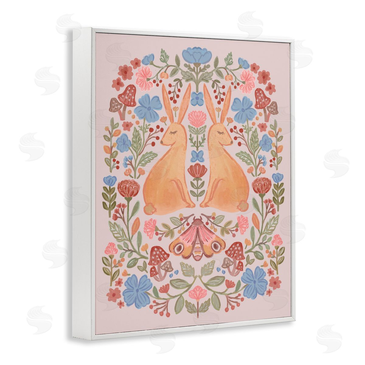 Autumnal Folk Rabbits White Frame Print Wall Art, Home Decor by Nina Muis Surface Design