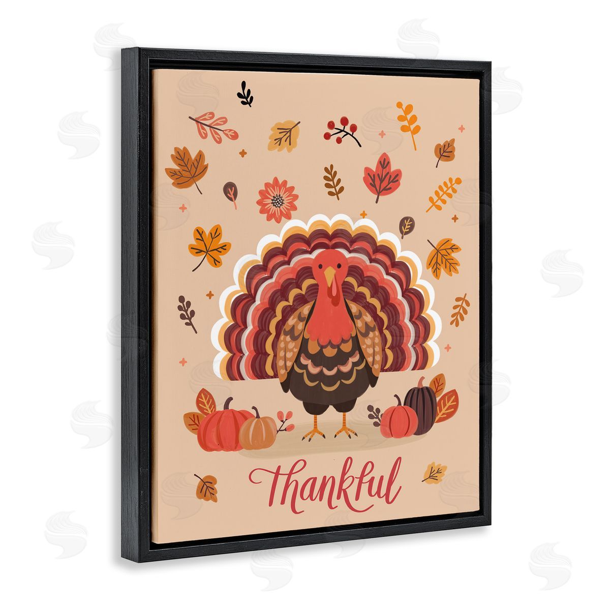 Thankful Autumnal Turkey Black Floating Frame Canvas Wall Art, Home Decor by Nancy McKenzie