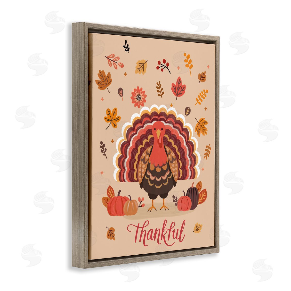 Thankful Autumnal Turkey Brown Floating Frame Canvas Wall Art, Home Decor by Nancy McKenzie
