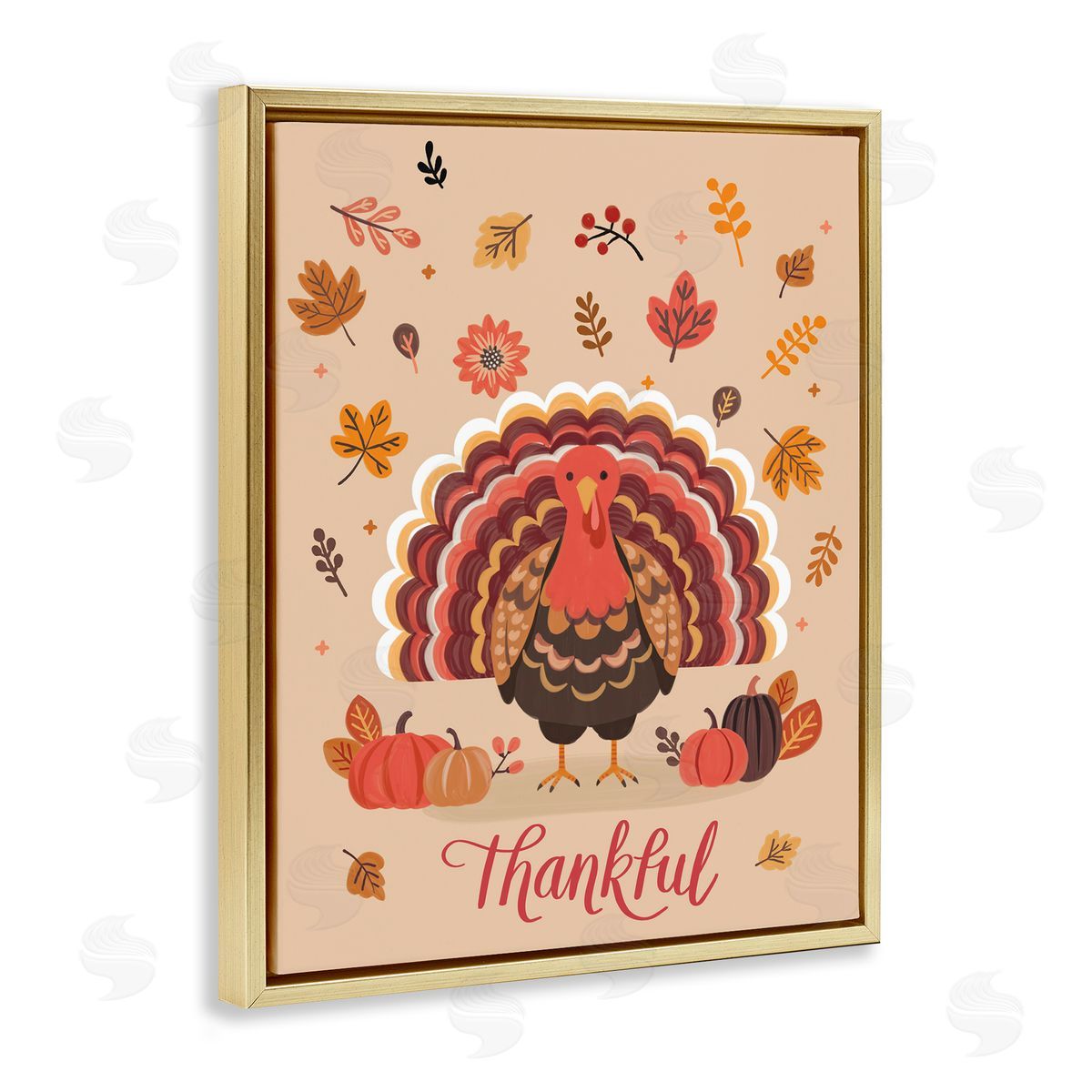 Thankful Autumnal Turkey Gold Floating Frame Canvas Wall Art, Home Decor by Nancy McKenzie