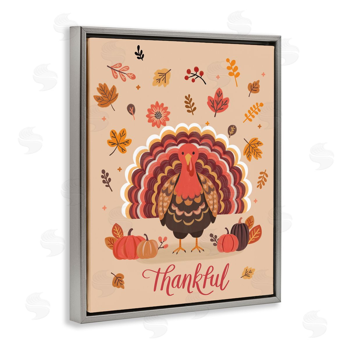 Thankful Autumnal Turkey Grey Floating Frame Canvas Wall Art, Home Decor by Nancy McKenzie