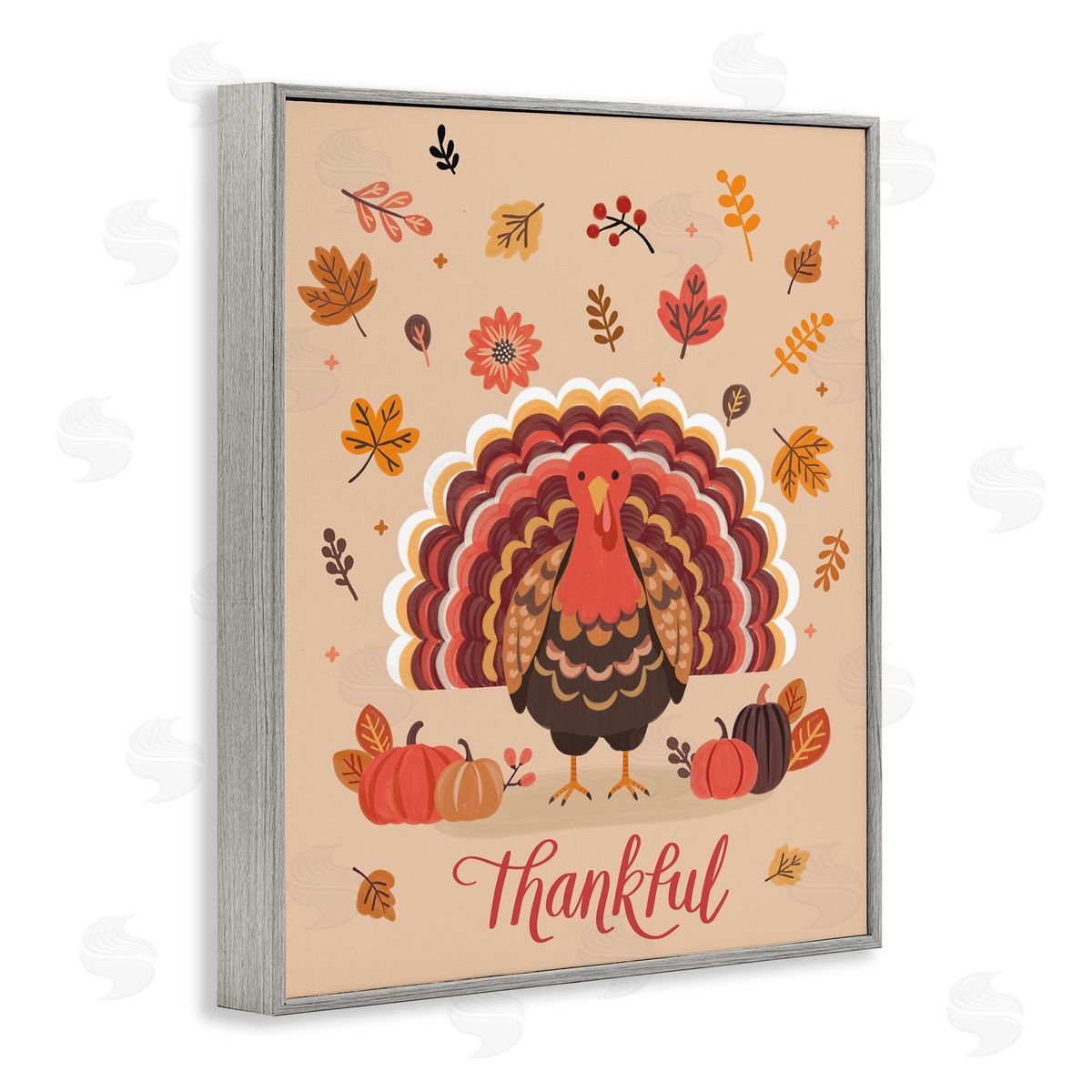 Thankful Autumnal Turkey Grey Frame Print Wall Art, Home Decor by Nancy McKenzie