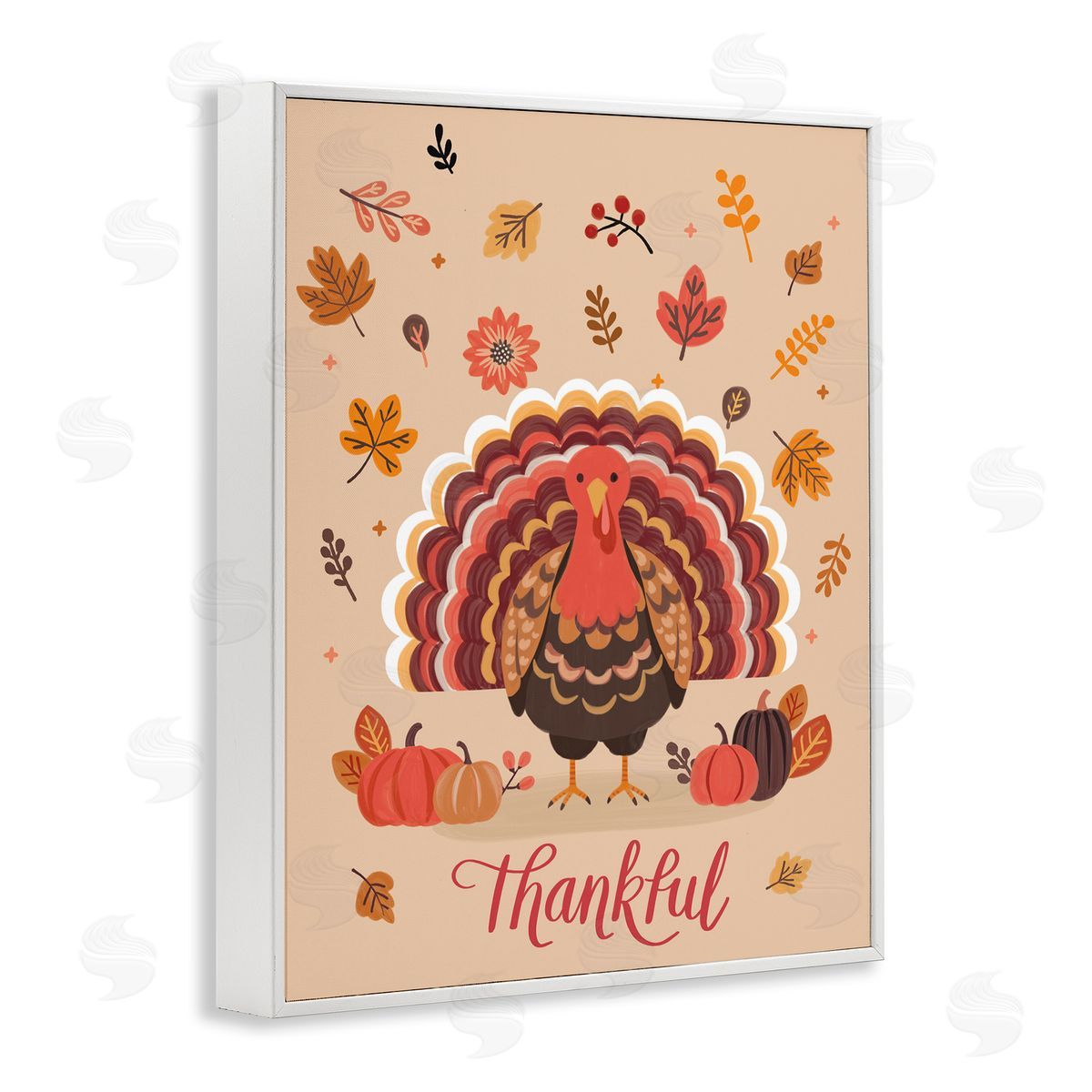 Thankful Autumnal Turkey White Frame Print Wall Art, Home Decor by Nancy McKenzie