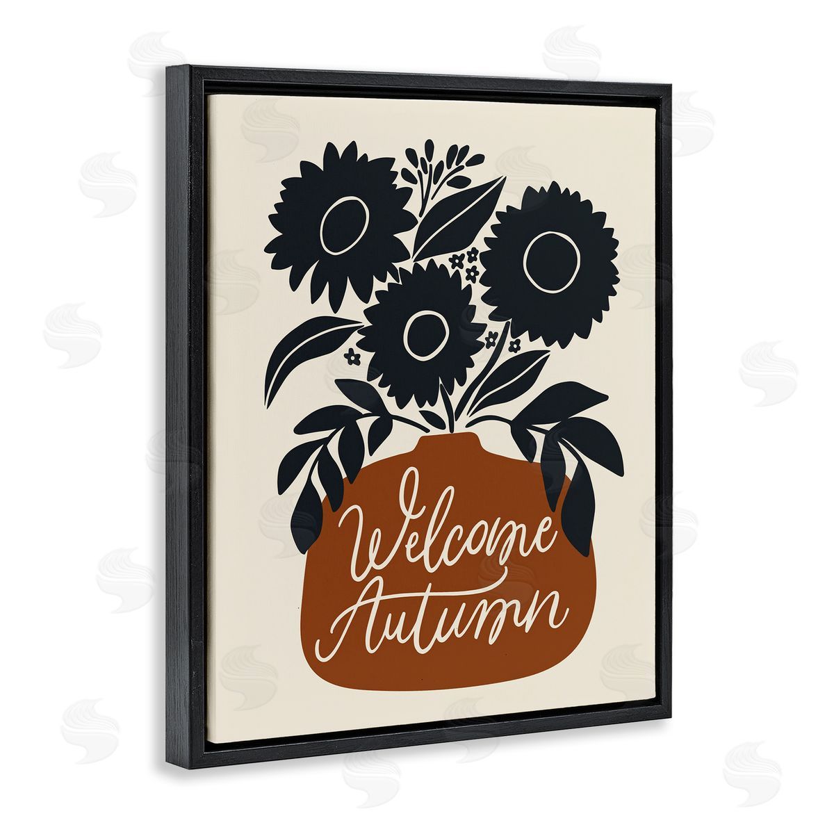Welcome Autumn Earthy Blooms Black Floating Frame Canvas Wall Art, Home Decor by Doodles.Ink.
