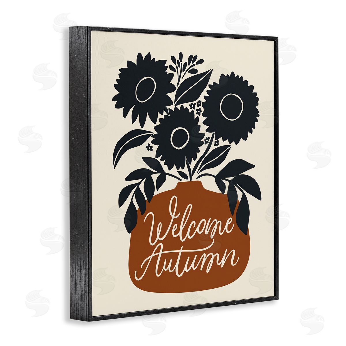 Welcome Autumn Earthy Blooms Black Frame Print Wall Art, Home Decor by Doodles.Ink.