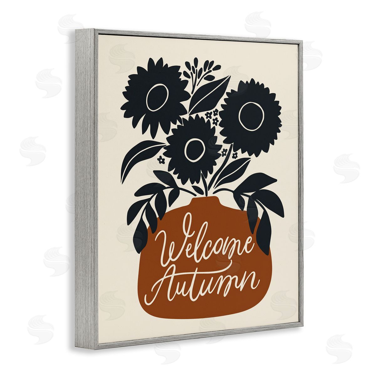Welcome Autumn Earthy Blooms Grey Frame Print Wall Art, Home Decor by Doodles.Ink.