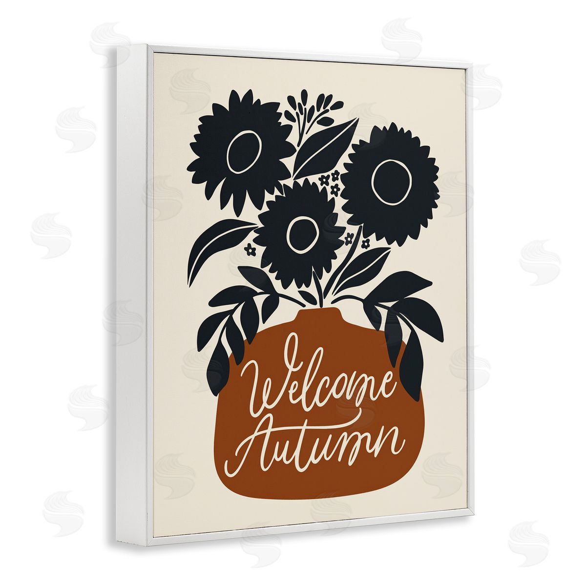 Welcome Autumn Earthy Blooms White Frame Print Wall Art, Home Decor by Doodles.Ink.