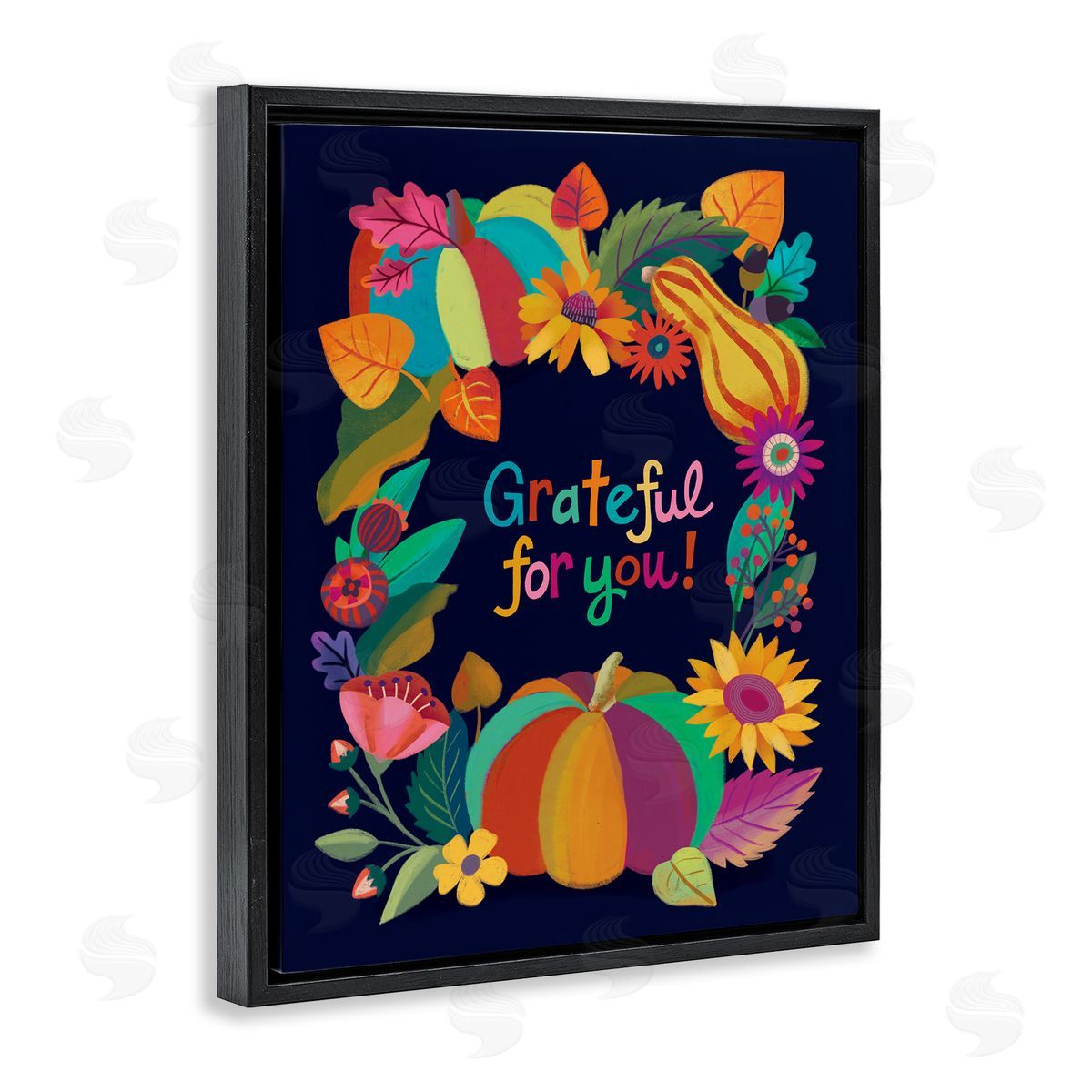 Grateful For You Gourds Black Floating Frame Canvas Wall Art, Home Decor by Riley Hutchens