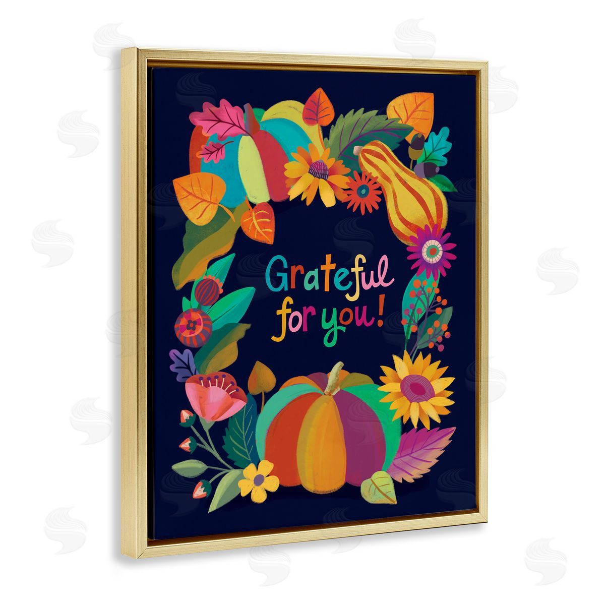 Grateful For You Gourds Gold Floating Frame Canvas Wall Art, Home Decor by Riley Hutchens