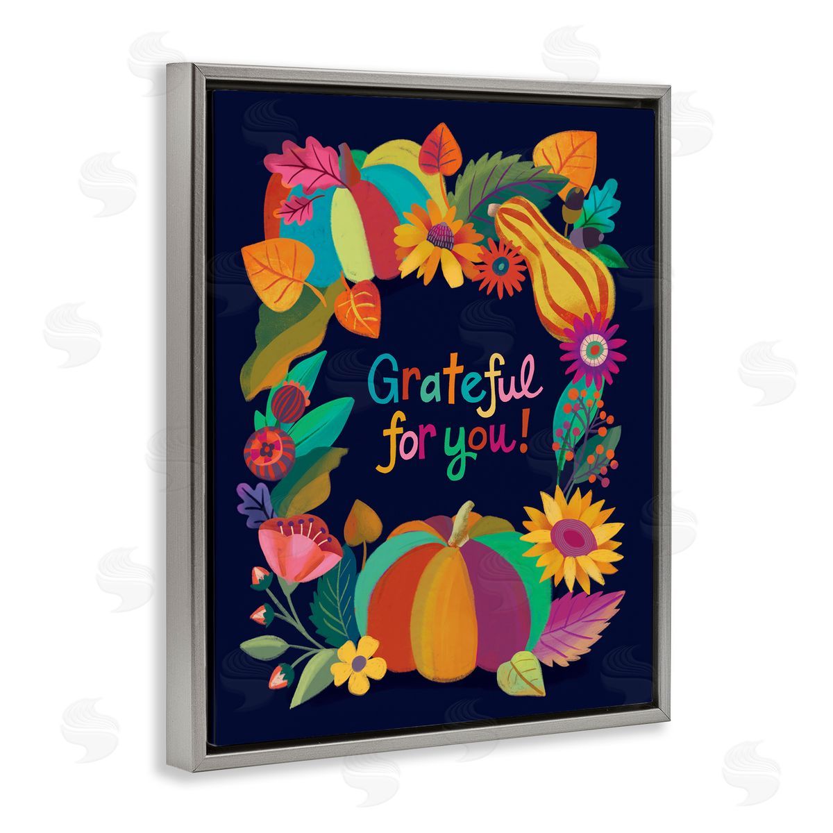 Grateful For You Gourds Grey Floating Frame Canvas Wall Art, Home Decor by Riley Hutchens