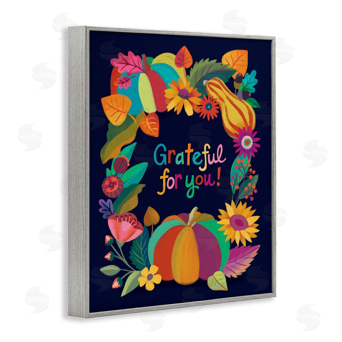 Grateful For You Gourds Grey Frame Print Wall Art, Home Decor by Riley Hutchens