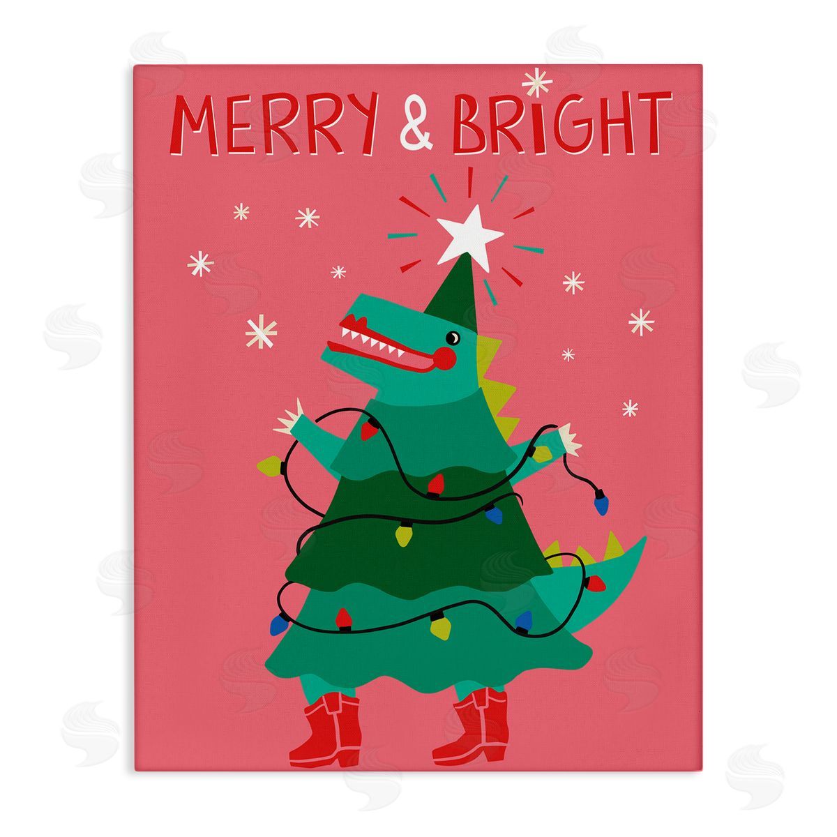 Merry and Bright Dinosaur Canvas Wall Art, Home Decor by Riley Hutchens