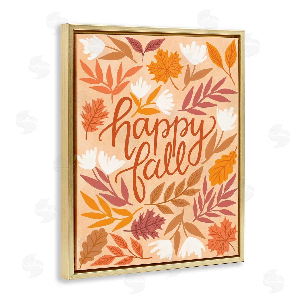 Happy Fall on Leaves Gold Floating Frame Canvas Wall Art, Home Decor by Taylor Shannon Designs