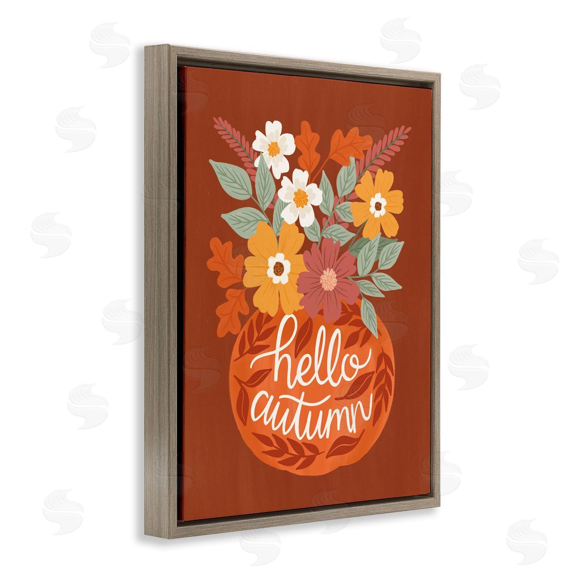 Hello Autumn Earthy Bouquet Brown Floating Frame Canvas Wall Art, Home Decor by Taylor Shannon Designs