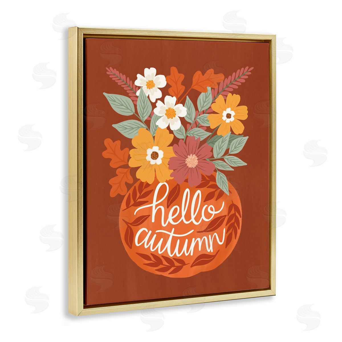 Hello Autumn Earthy Bouquet Gold Floating Frame Canvas Wall Art, Home Decor by Taylor Shannon Designs