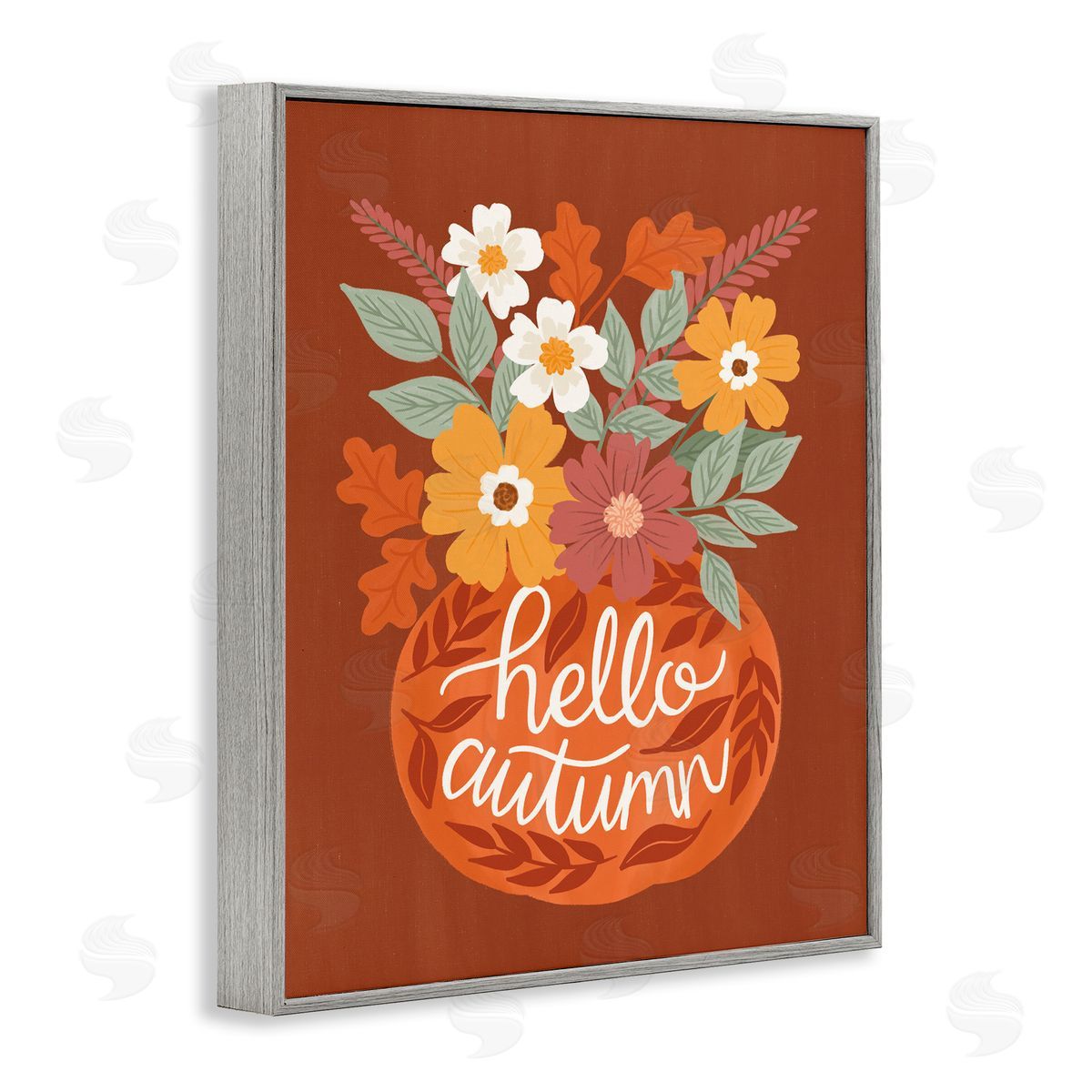 Hello Autumn Earthy Bouquet Grey Frame Print Wall Art, Home Decor by Taylor Shannon Designs