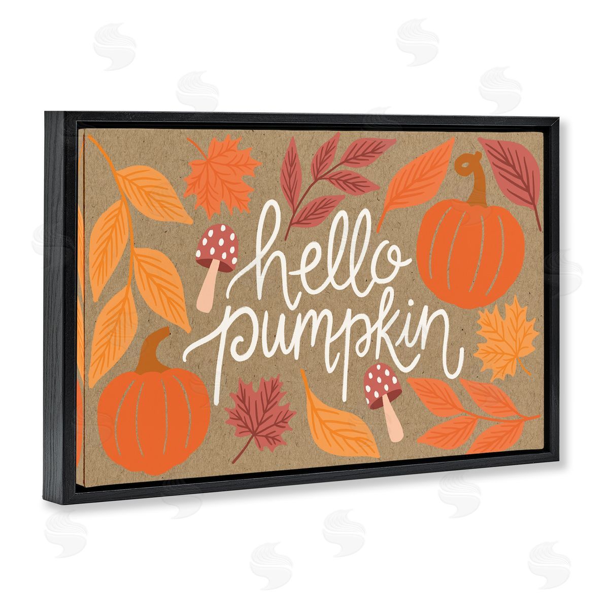 Rustic Hello Pumpkin Black Floating Frame Canvas Wall Art, Home Decor by Taylor Shannon Designs