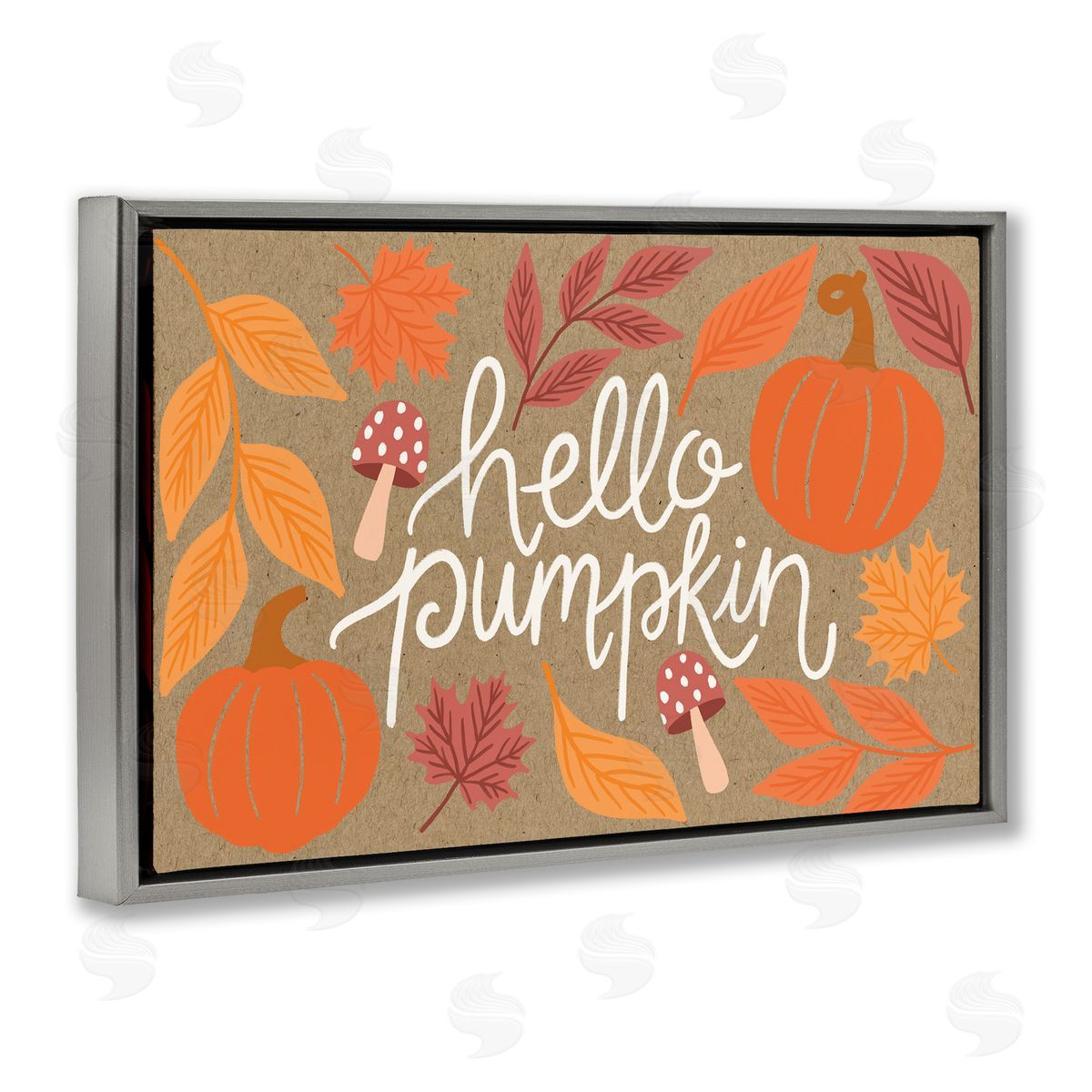 Rustic Hello Pumpkin Grey Floating Frame Canvas Wall Art, Home Decor by Taylor Shannon Designs