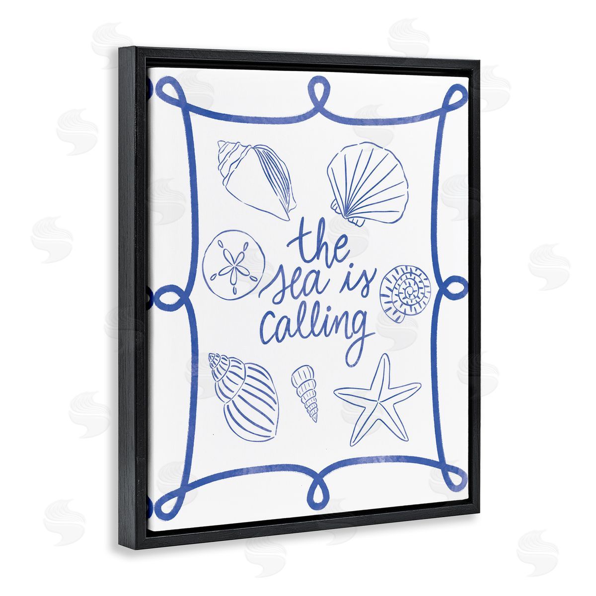 Sea Is Calling with Shells Black Floating Frame Canvas Wall Art, Home Decor by Taylor Shannon Designs