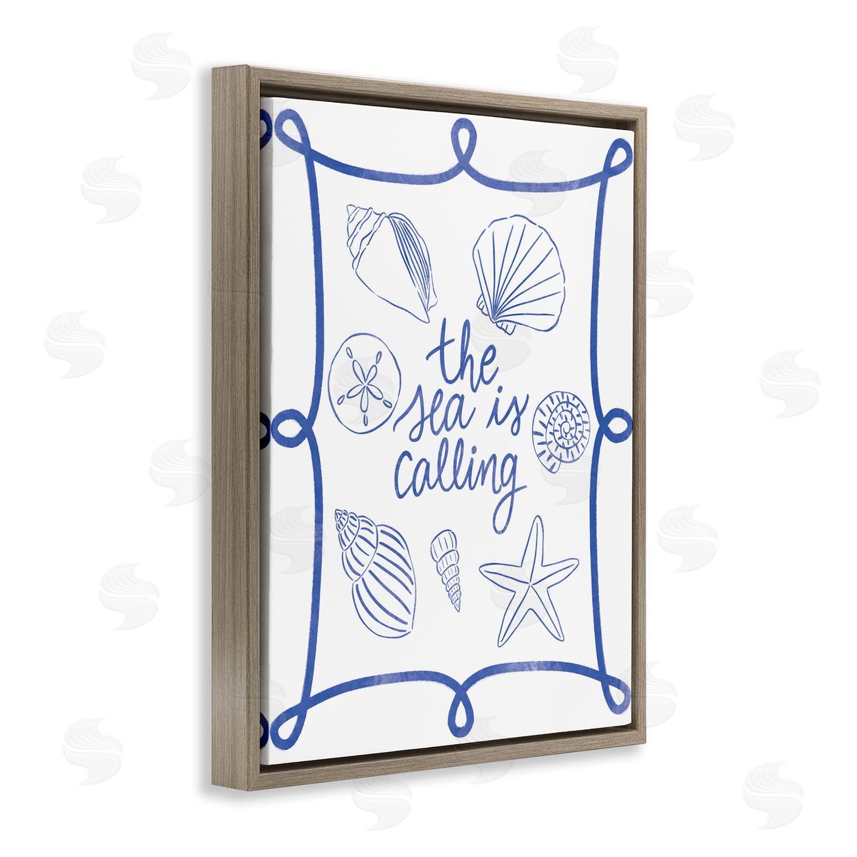 Sea Is Calling with Shells Brown Floating Frame Canvas Wall Art, Home Decor by Taylor Shannon Designs