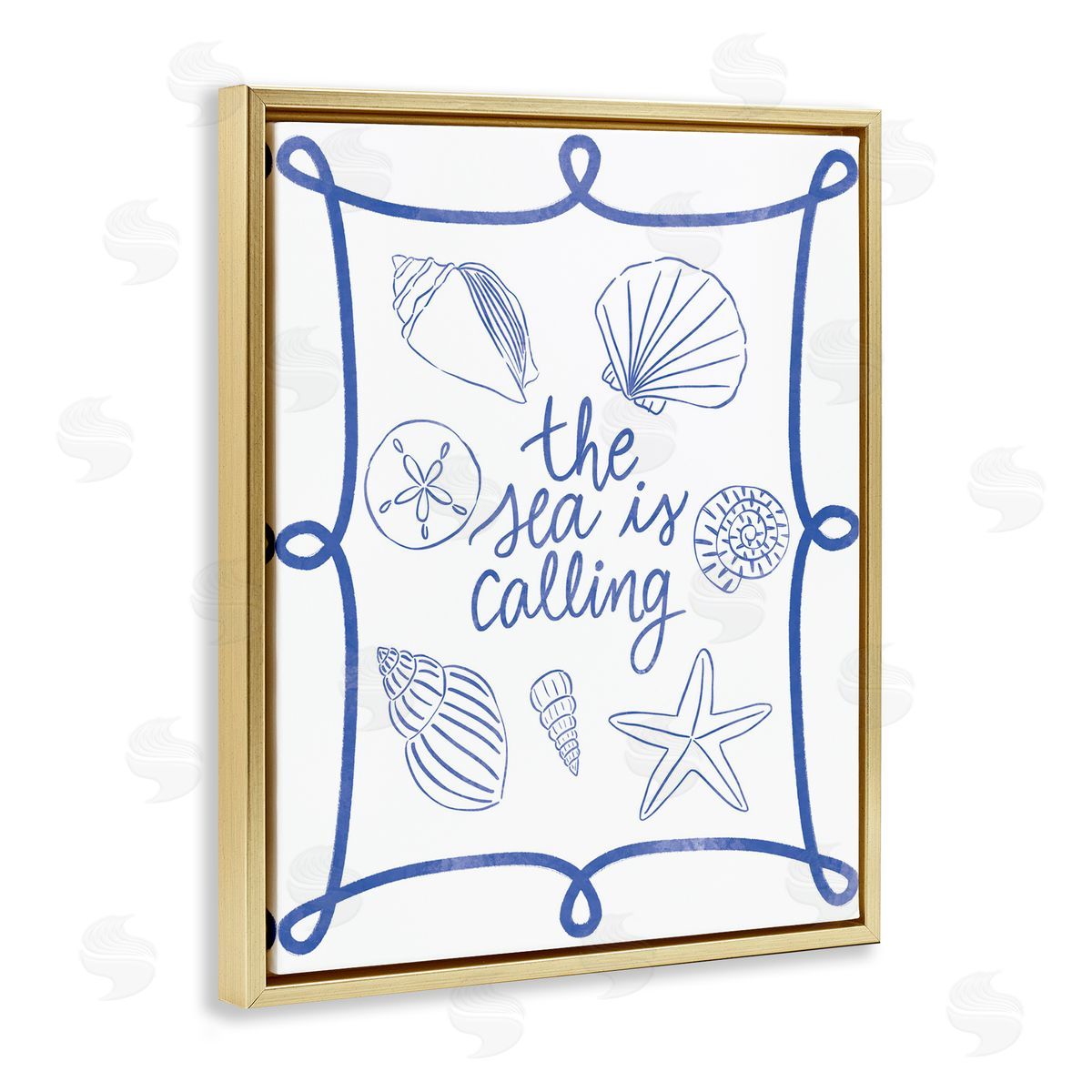 Sea Is Calling with Shells Gold Floating Frame Canvas Wall Art, Home Decor by Taylor Shannon Designs
