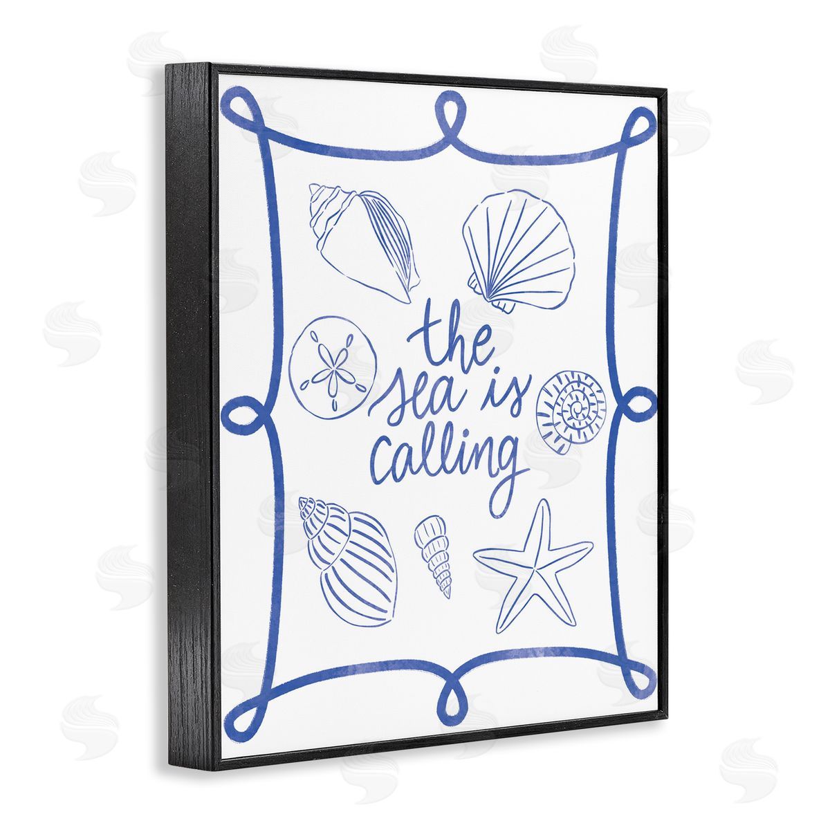 Sea Is Calling with Shells Black Frame Print Wall Art, Home Decor by Taylor Shannon Designs